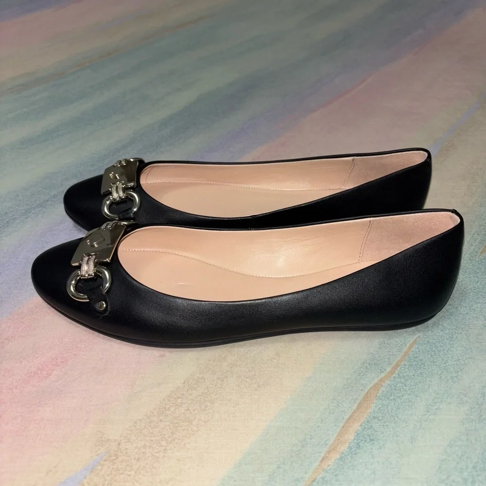 Kate Spade Payton Leather Black and Silver Slip on Flats size 7 B